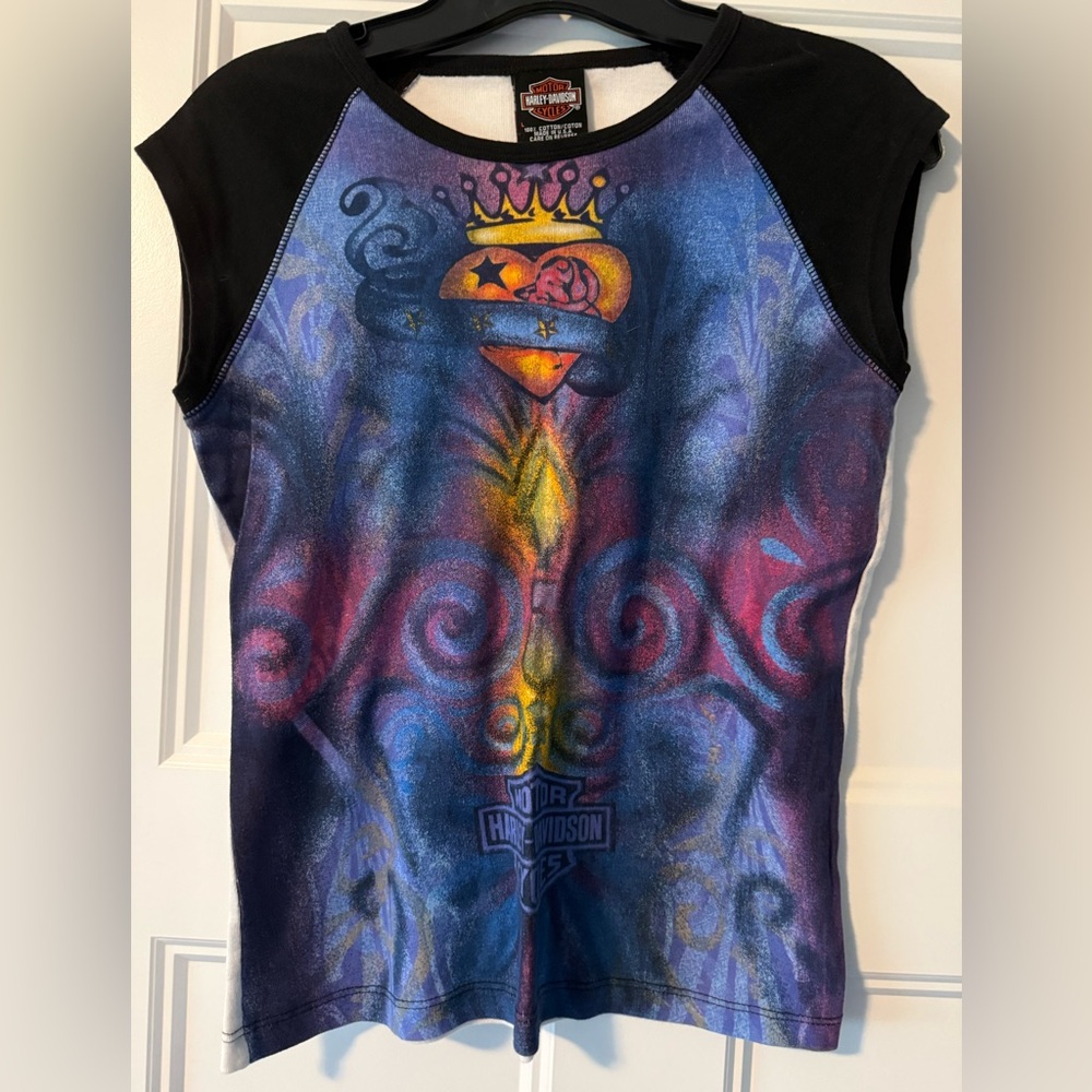 Harley-Davidson multi-colored sleeveless T-shirt, size large